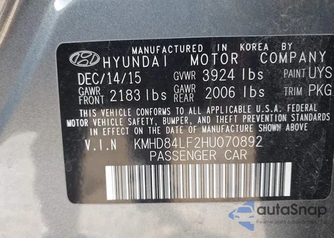 2017 Hyundai Elantra Limited z USA, uszkodzony, nr VIN KMHD84LF2HU070892